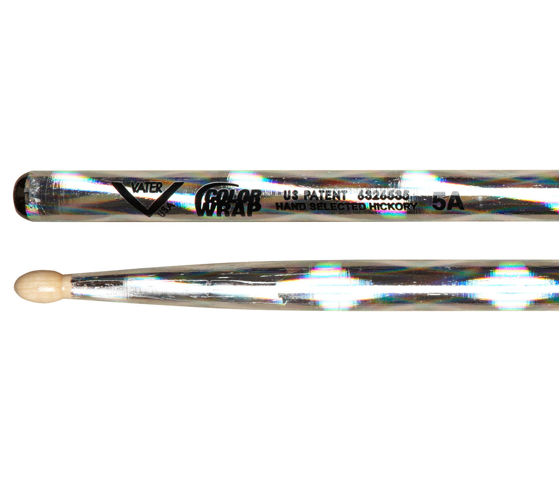 Vater Color Wrap 5A Silver Optic Wood Tip Drumsticks