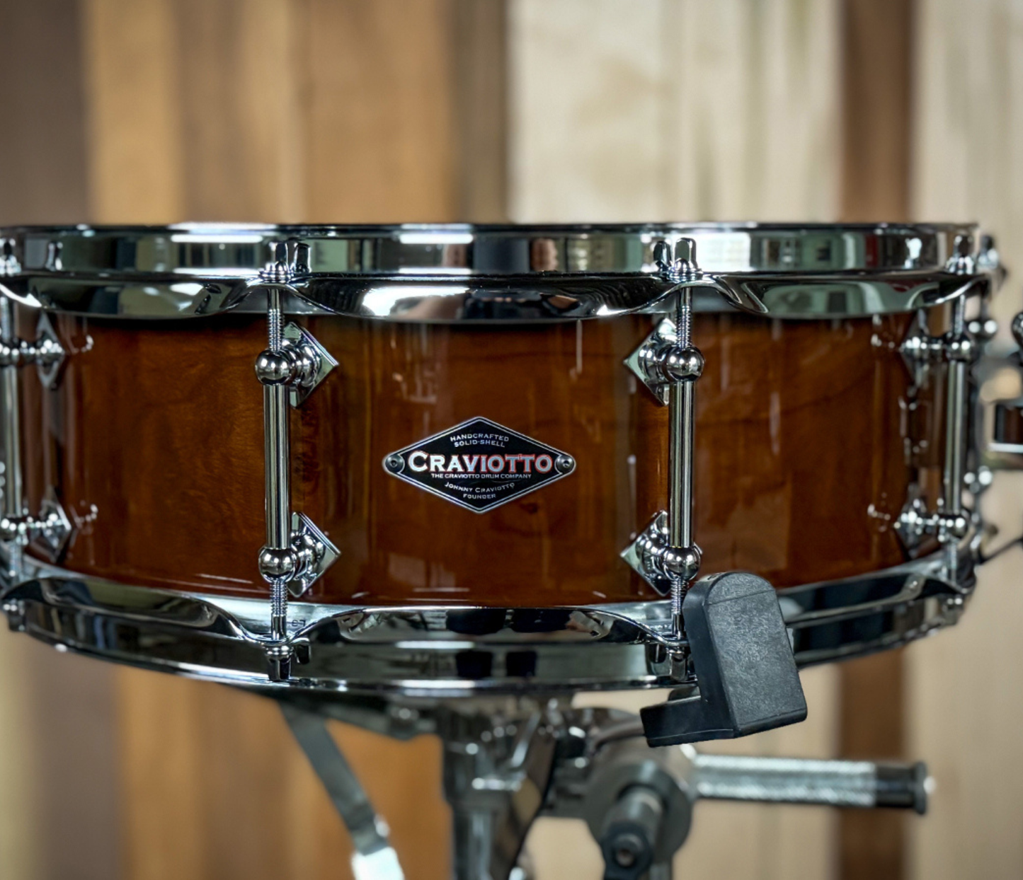Craviotto Custom Shop 14" x 5" Solid Cherry Snare Drum in Candy Walnut Lacquer