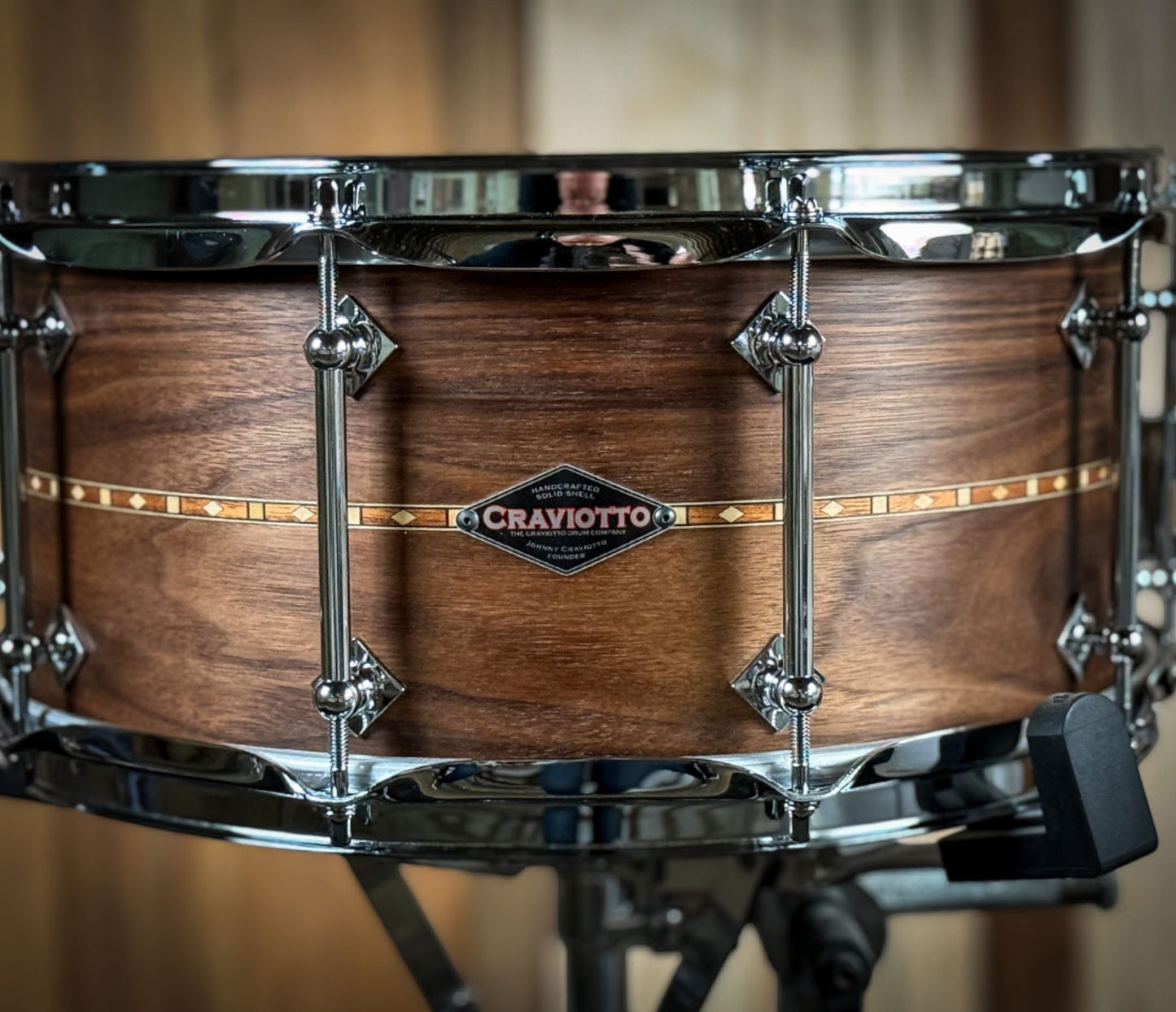 Craviotto Custom Shop Walnut 14" x 6.5" Snare Drum w/ Walnut In lays & 45' Edges