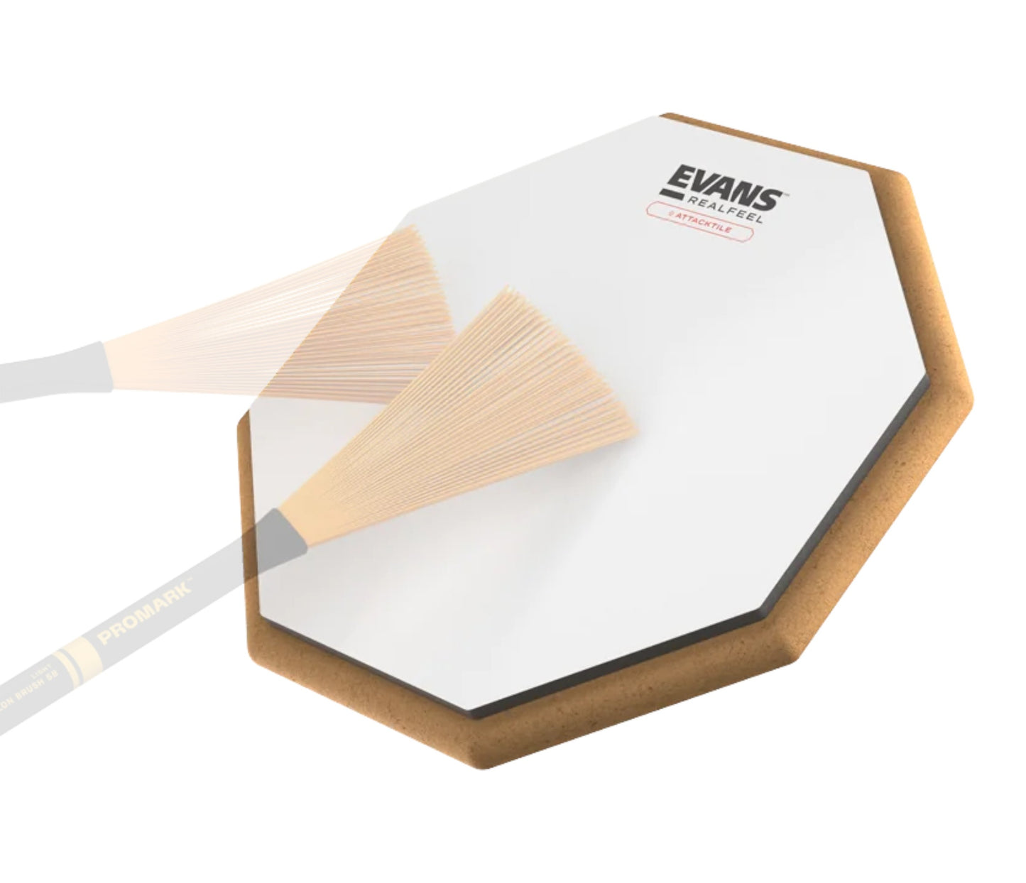Evans RealFeel Attacktile 10-inch practice pad being played with brushes