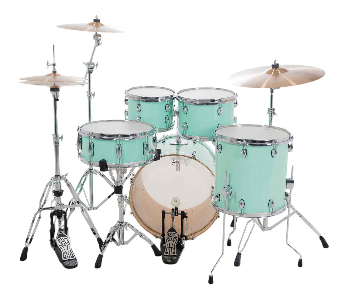 Gretsch Catalina Maple 20" 5-piece drum kit in Seafoam Green – straight-on front view