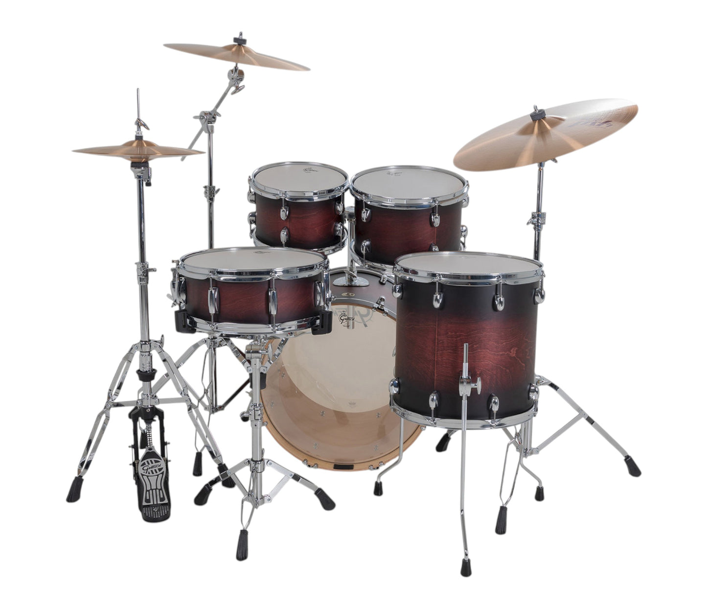 Gretsch Catalina Maple 20" 5-piece drum kit in Satin Deep Cherry Burst – straight-on front view