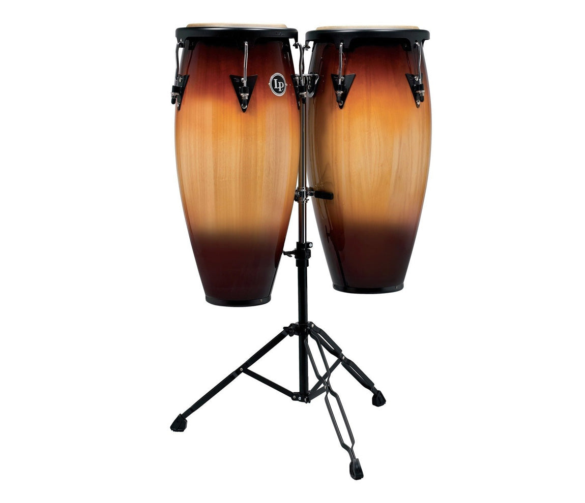 LP Aspire Wood Conga Set 11" & 12" in Vintage Sunburst with Double Stand