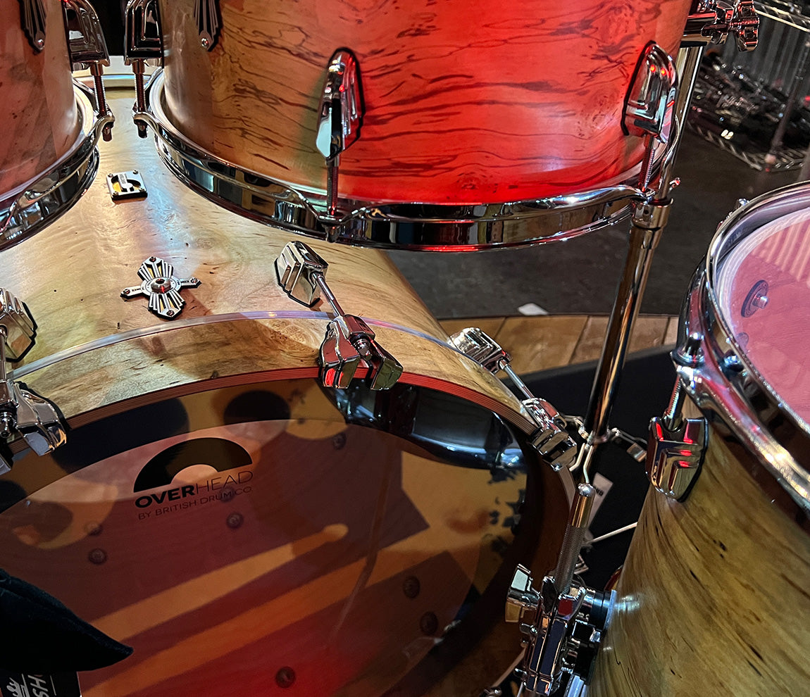British Drum Co. Founders Reserve Oak with Sweet Spalted Gum Veneer 5-piece Shell Pack in Satin Finish