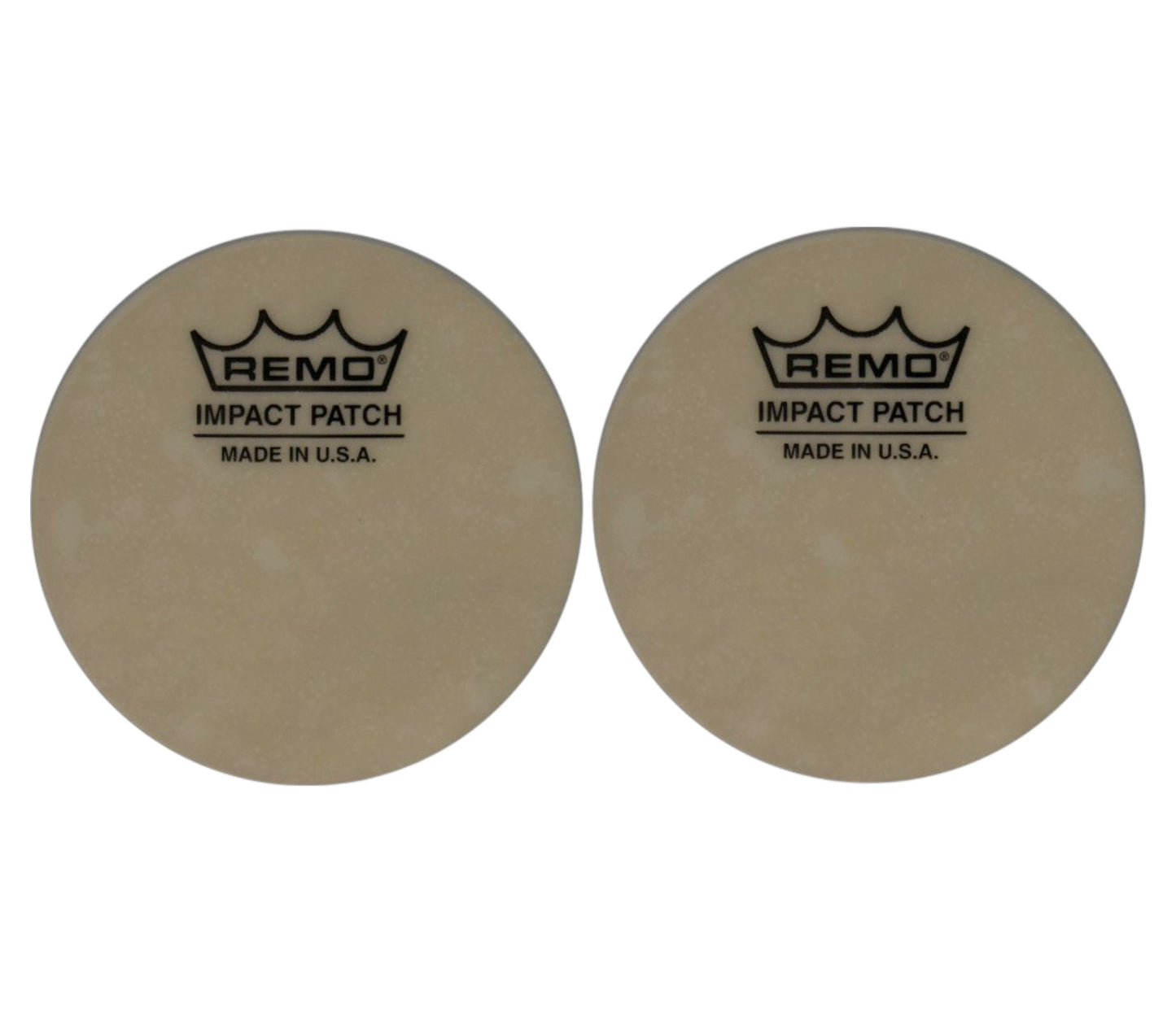 Two Remo impact patches on a white background