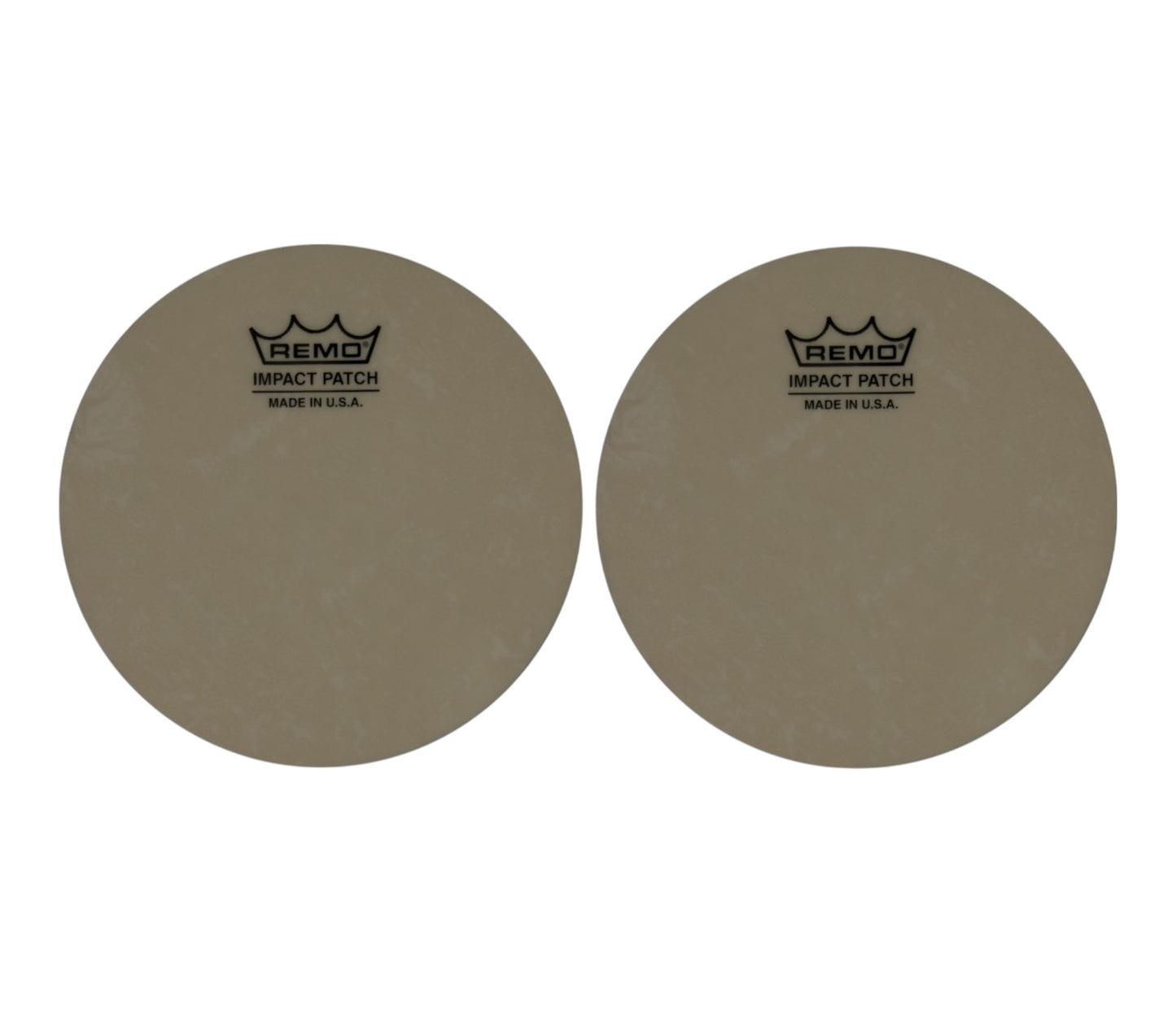 Two beige Remo impact patches on a white background