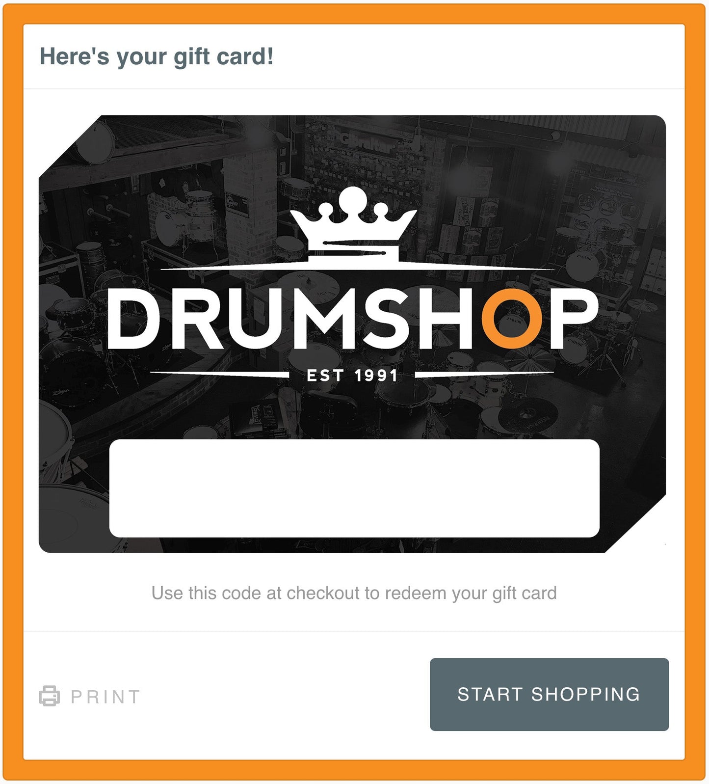 DRUM SHOP GIFT VOUCHER - £100