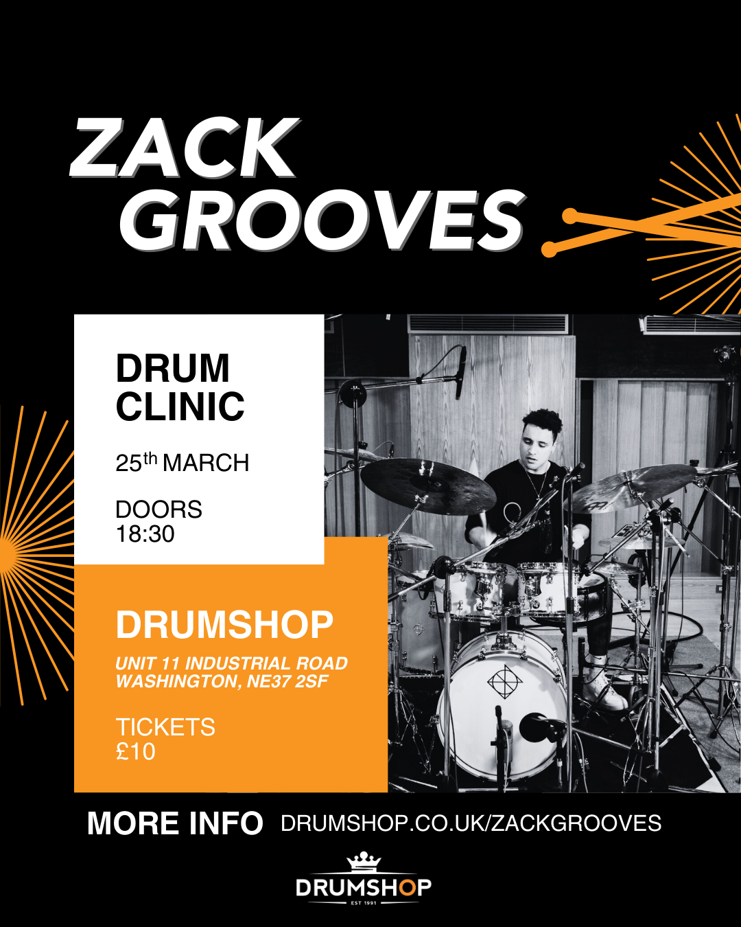 Zack Grooves Drum Clinic Ticket - 25th March 2025