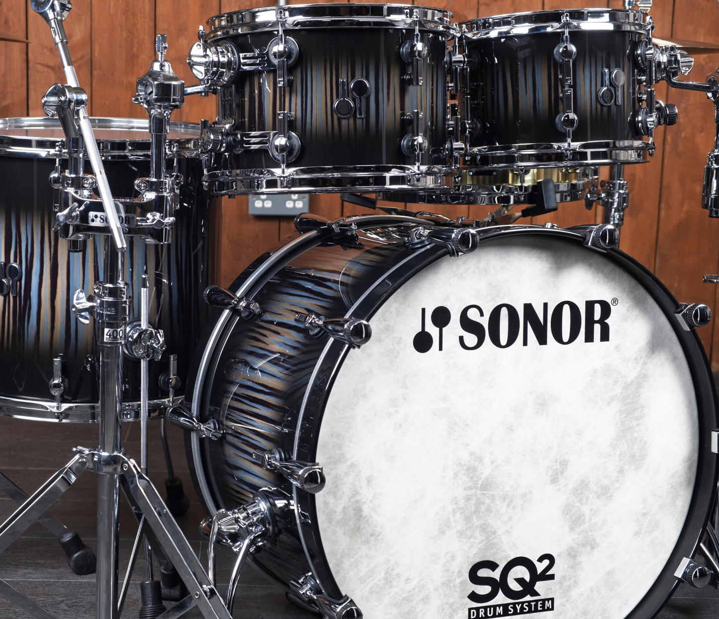 SONOR SQ2 22" 4-piece Shell Pack In Strata Wood High Gloss Black Burst