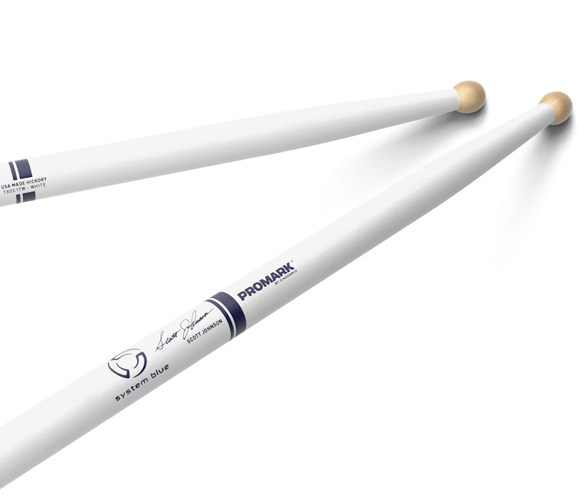 Promark American Hickory Scott Johnson White Marching Drumsticks, Promark, Drumsticks & Mallets, Drumsticks, Hickory, White, Accessories