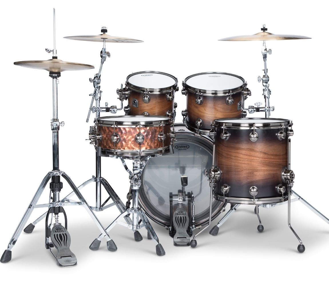 Natal 'The Originals' Walnut Traditional Jazz 18" Shell Pack in Vintage Burst w/ Brushed Nickel Hardware, Natal, Vintage Burst, 18/12/14