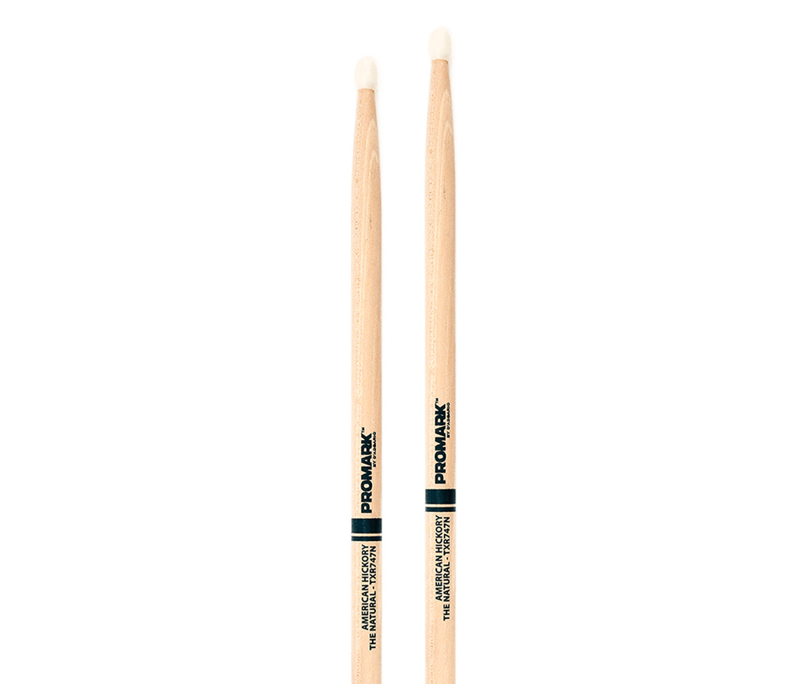 Promark Hickory 747 "Natural" Nylon Tip Drumsticks, Promark, Drumsticks, 16.25" x 1.17", Hickory, Accessories