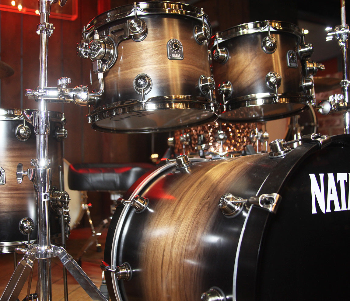 Natal 'The Originals' US Fusion Walnut Shell 4 Piece in Vintage Burst, Natal, US Fusion, Acoustic Drum Kits, The Originals, Drum Lounge, Vintage Burst, 4 Piece Drum Kit, 4 Piece