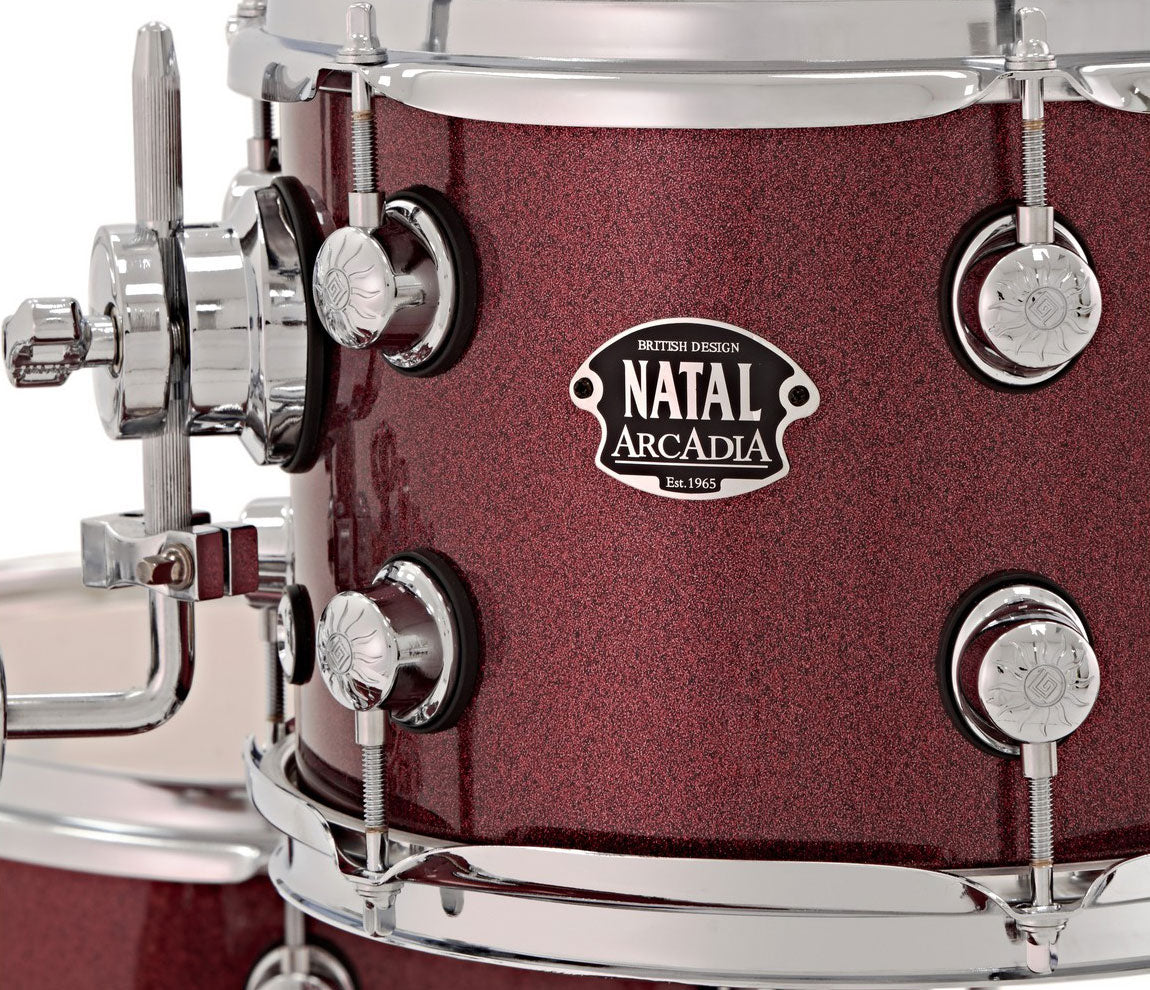 Natal Arcadia Traditional Jazz 18" 4-Piece Shell Pack, Natal, Natal Drums, Drum Lounge, Acoustic Drum Kits, Traditional Jazz, Compact, Arcadia, Red Sparkle