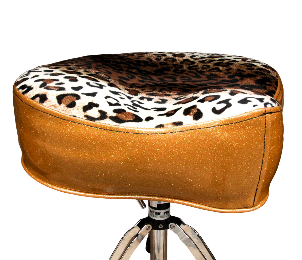 Pork Pie Big Boy Drum Throne Gold Sparkle with Leopard Top inc. Base