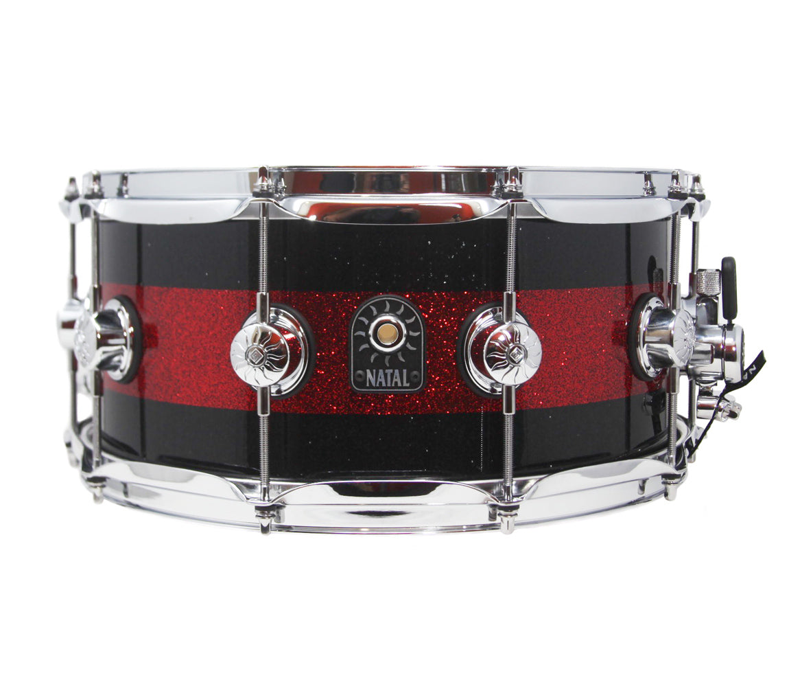 Natal Cafe Racer 14" x 6.5" Black/Red Sparkle Stripe, Natal, Snare Drums, 14" x 6.5", Red Sparkle, Black Sparkle, Drum Lounge