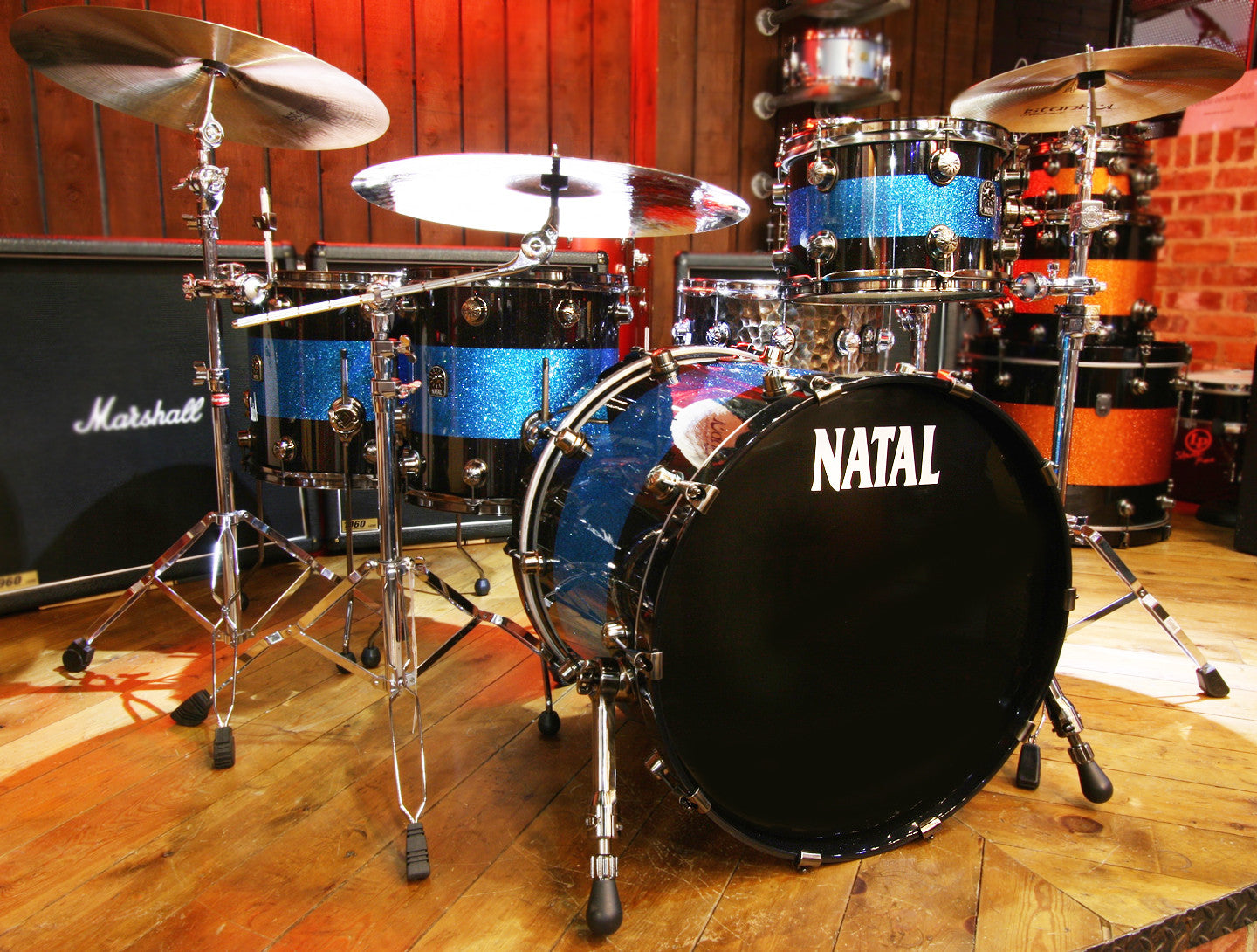 Natal 'The Originals' Split Lacquer TRC 4-Piece Maple Shell Pack in Black Sparkle/Blue Sparkle