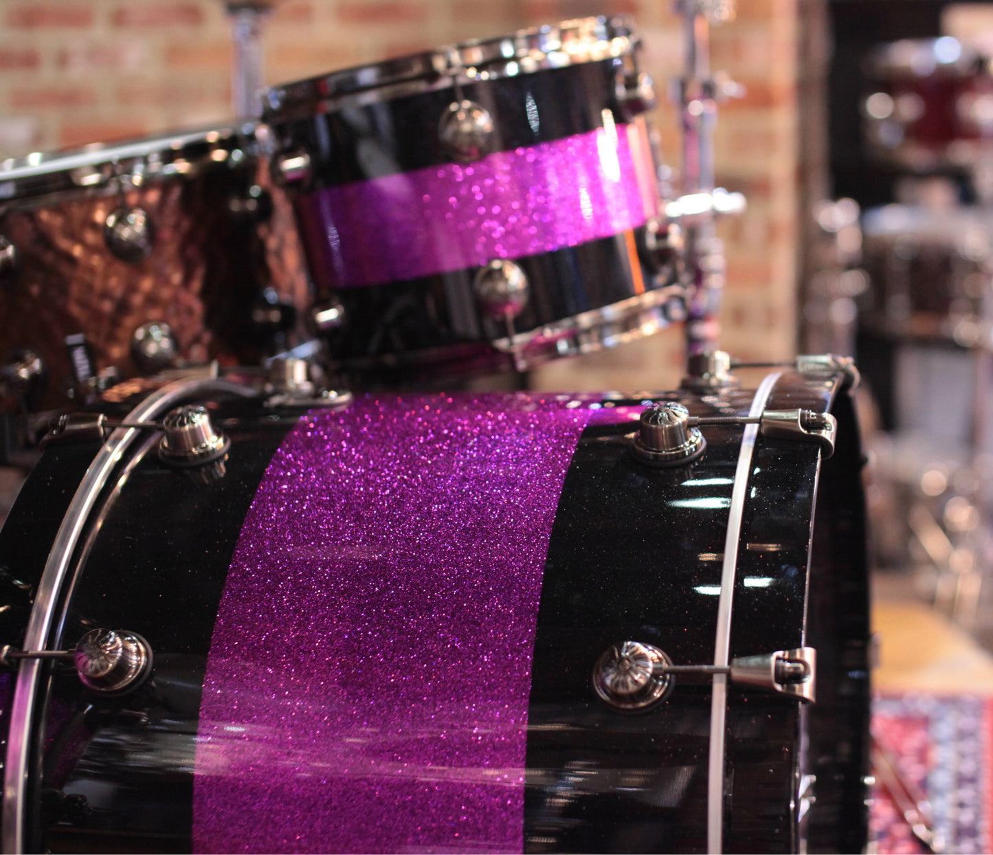 Natal 'The Originals' Split Lacquer TRC 4-Piece Shell Pack in Black & Pink Sparkle