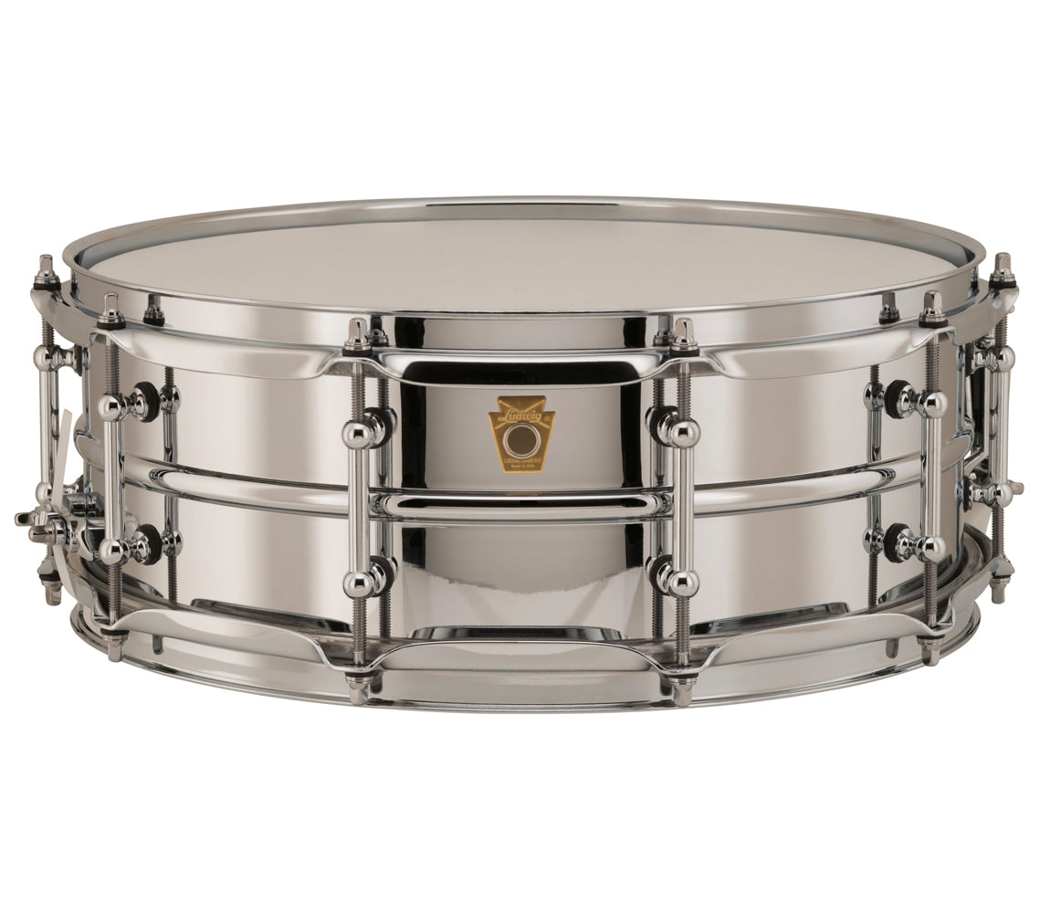 LUDWIG 14" x 5" Chrome Plated Brass w/Tube Lugs Snare Drum, Ludwig, Metal Snare Drums, 14" x 5", Chrome Plated, Brass, Drum Lounge