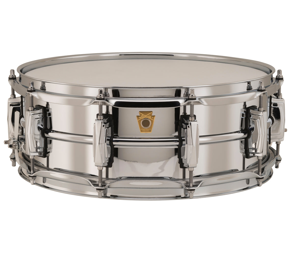 LUDWIG 14" x 5" Chrome Plated Brass Snare Drum, Ludwig, Metal Snare Drums, 14" x 5", Chrome Plated, Brass, Drum Lounge