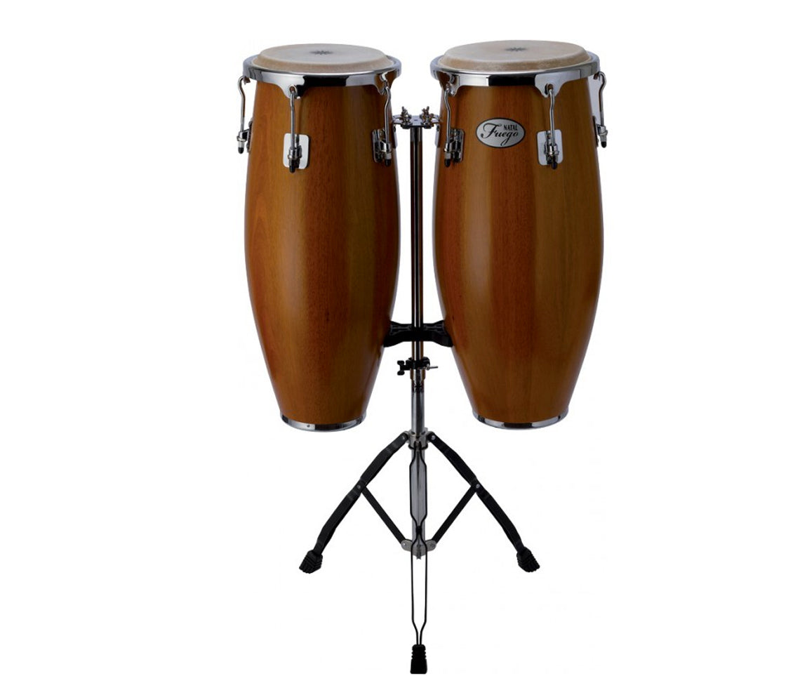 Natal 10" & 11" Natural Wood 2 Stand Matt Honey Congas, Vendor: Natal, Type: Congas, Size:11", Size: 10", Finish: Matt Honey, Natal Percussions, NGU1011-MCH