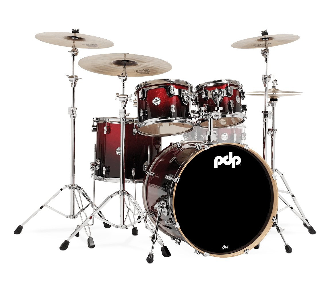 PDP By DW Concept Maple 20" 4PC Shell Pack w/HW in Red to Black Sparkle Fade