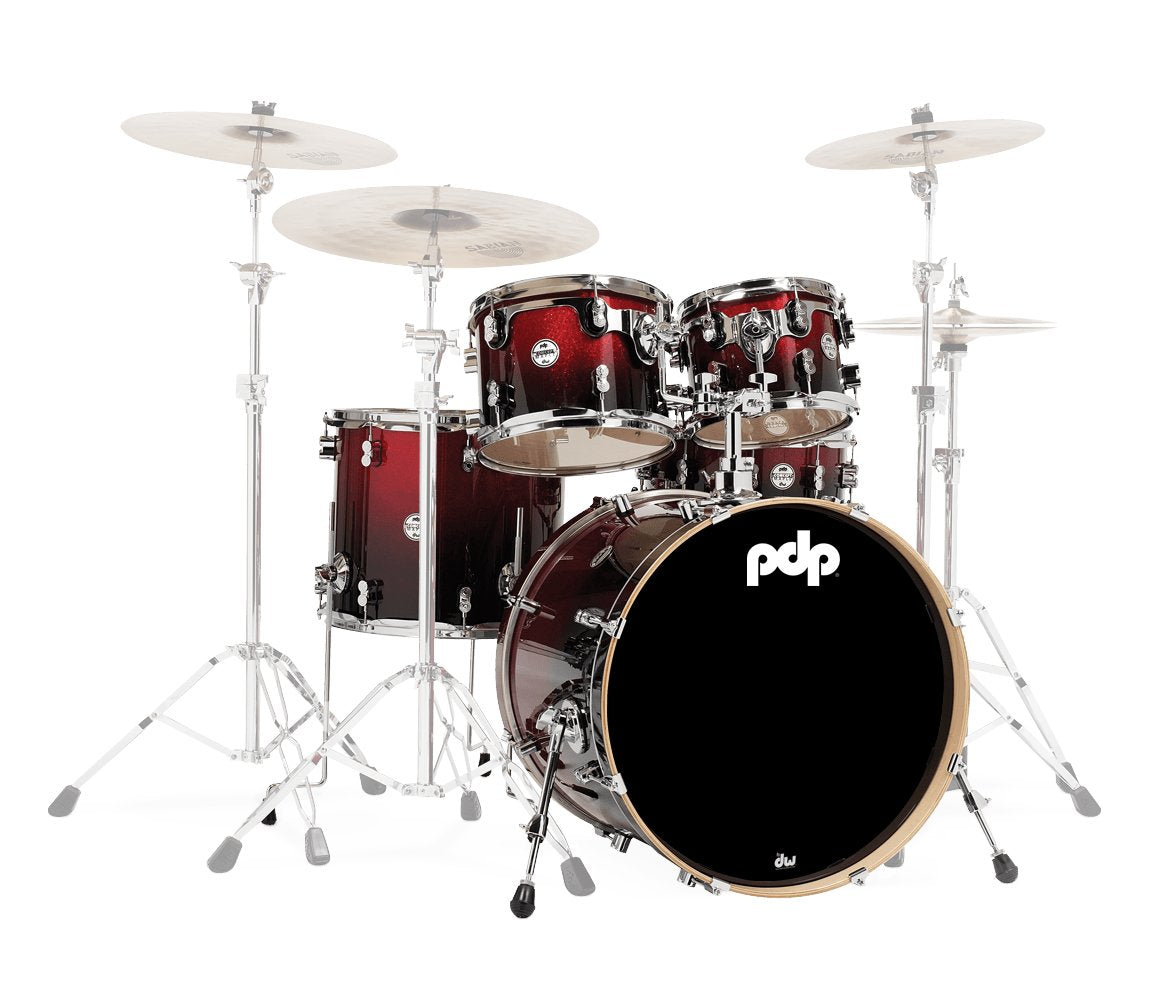 PDP By DW Concept Maple 22" 5PC Shell Pack in Red to Black Sparkle Fade