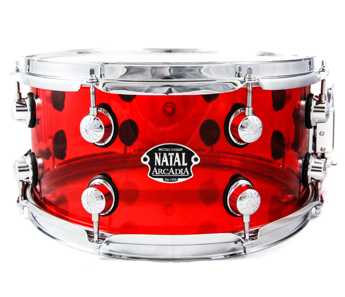 Natal 13" x 6.5" Arcadia Acrylic Snare Drum in Transparent Red