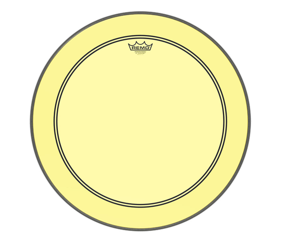 Remo 22" Powerstroke 3 Yellow Colortone Batter Drum Head with 5" Offset Hole, Remo, Remo Colortone, Yellow, 22"