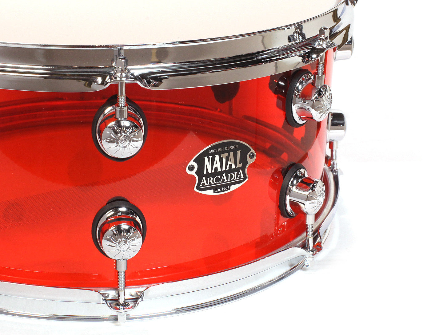 Natal Arcadia 14" x 5.5" Snare Drum in Red Acrylic, Vendor: Natal, Type: Snare Drums, Size: 14" x 5.5", Finish: Red, Finish: Acrylic