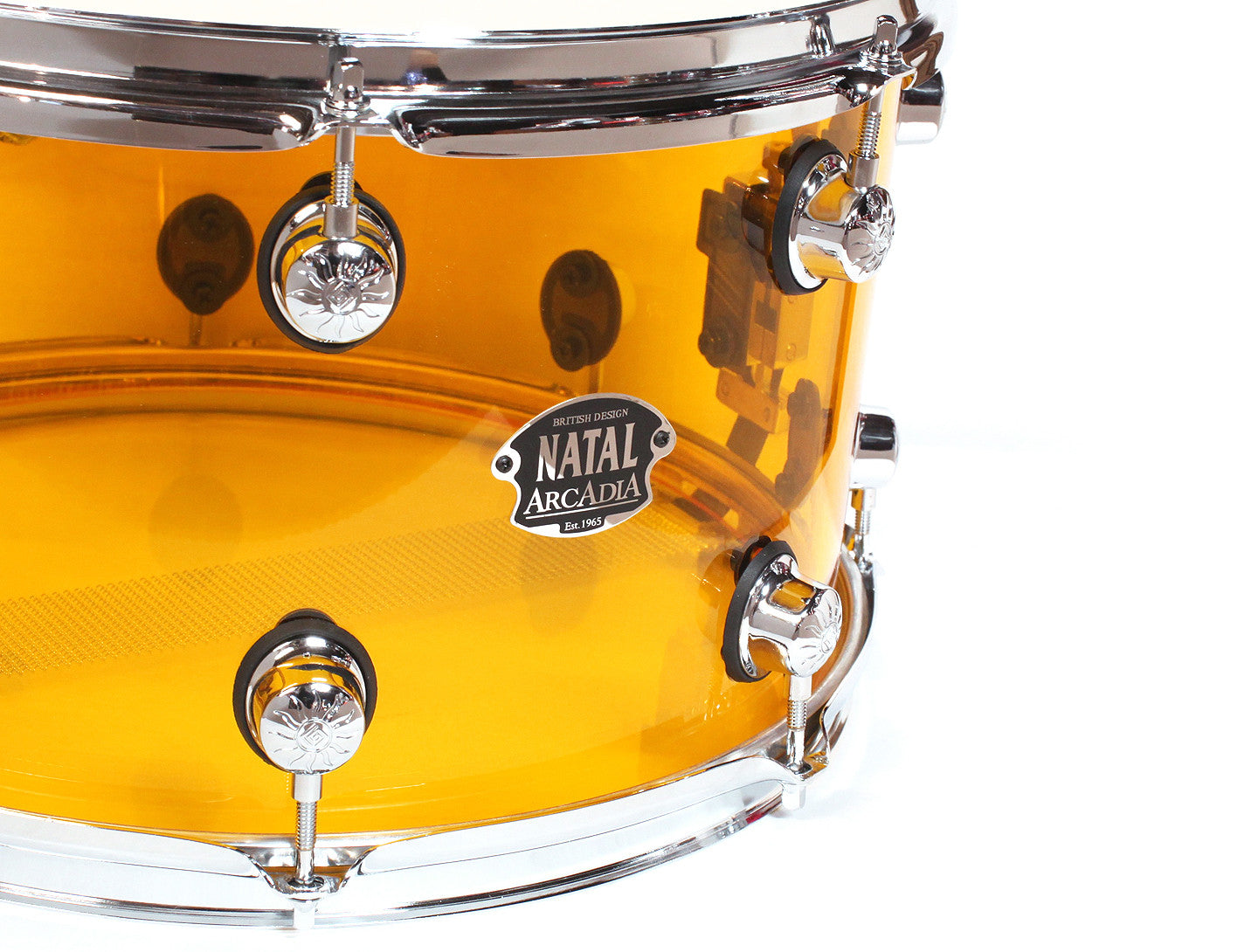Natal Arcadia 14" x 8" Snare Drum in Orange Acrylic drumshop, S-AC-S48-ON1, Size: 14" x 8", Vendor: Natal, Type: Snare Drums, Finish: Yellow, Finish: Orange, Finish: Acrylic