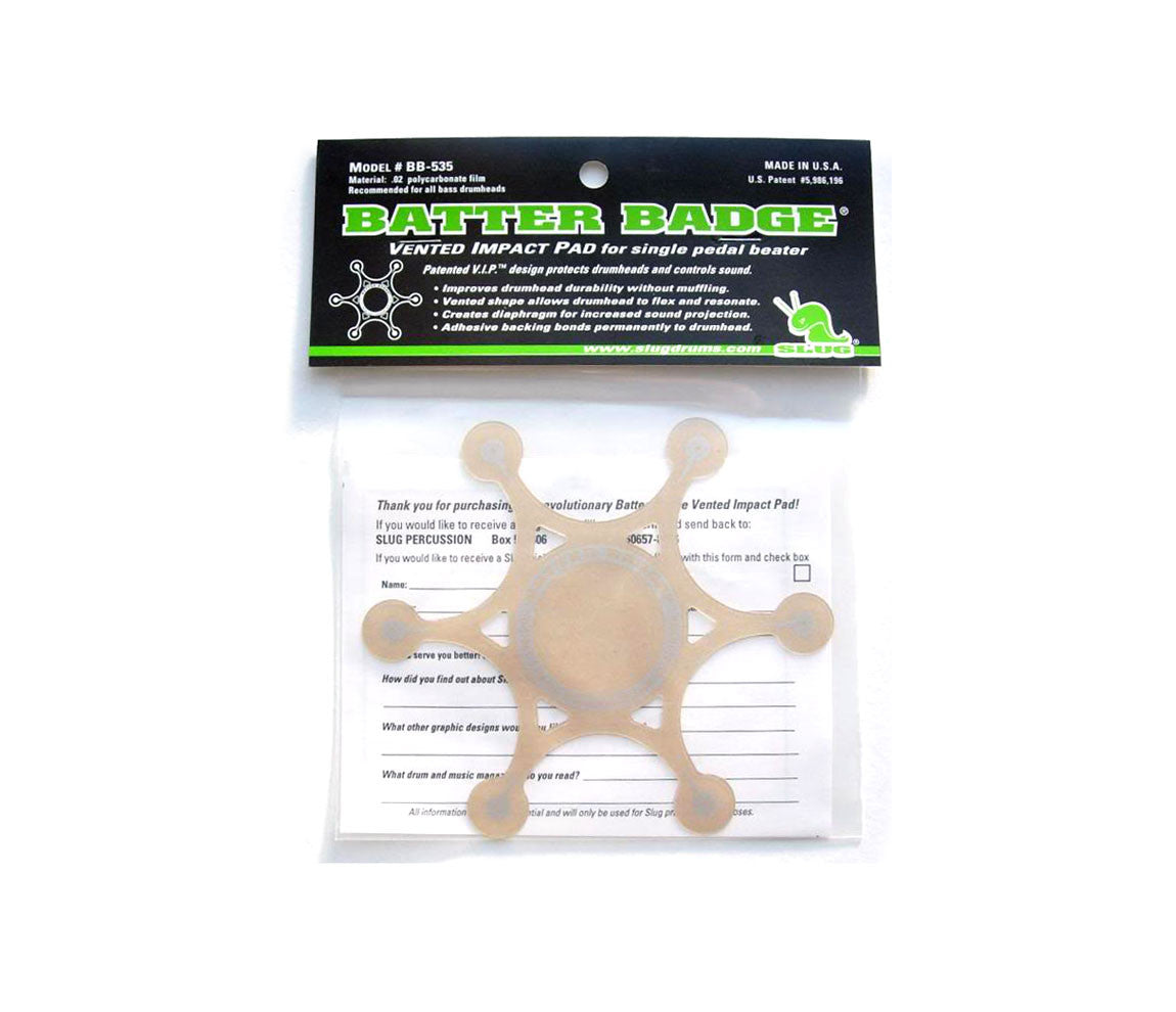 Single Slug Beater Badge, Slug Percussion, Beater Pads, Beater Pads Single Bass Drum Impact Pad, Red, Silver