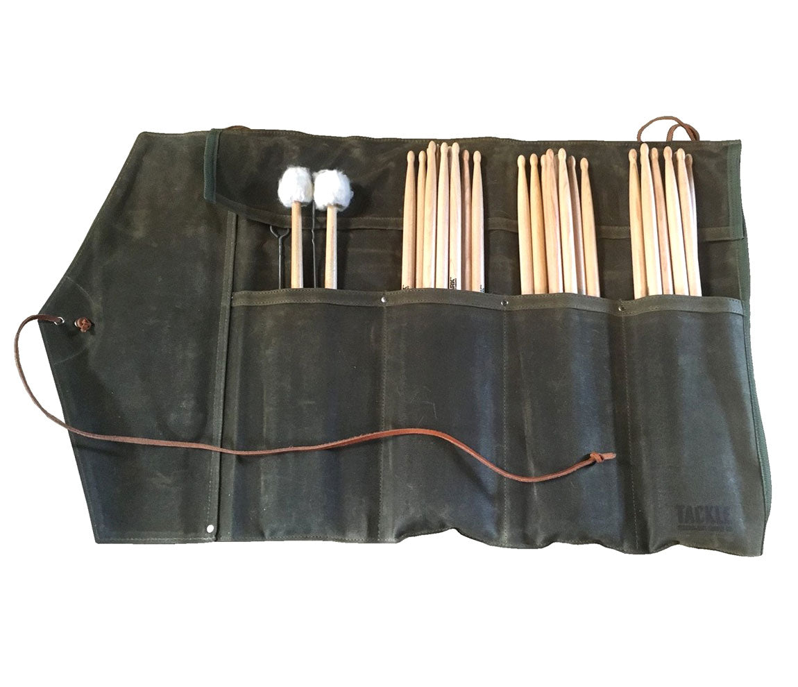 TACKLE WAXED CANVAS ROLL UP STICK CASE (FOREST GREEN), Tackle Instrument Supply Co., Bags & Cases, Drumsticks Bags & Holders, Forest Green, Canvas