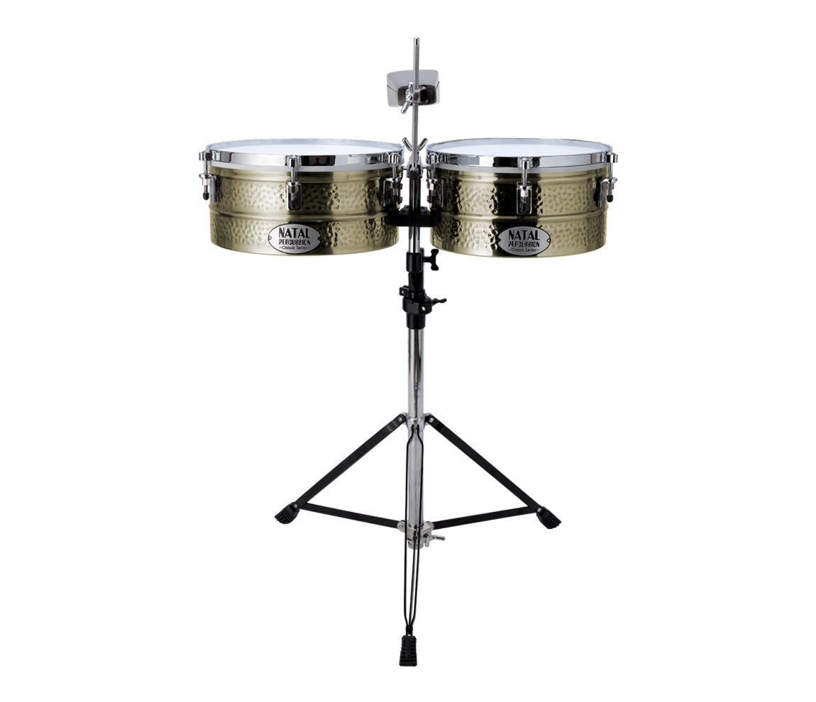 Natal Brass Timbales 13" + 14" with Stand, Natal, Timbales, Brass, 13" + 14", Natal Drums
