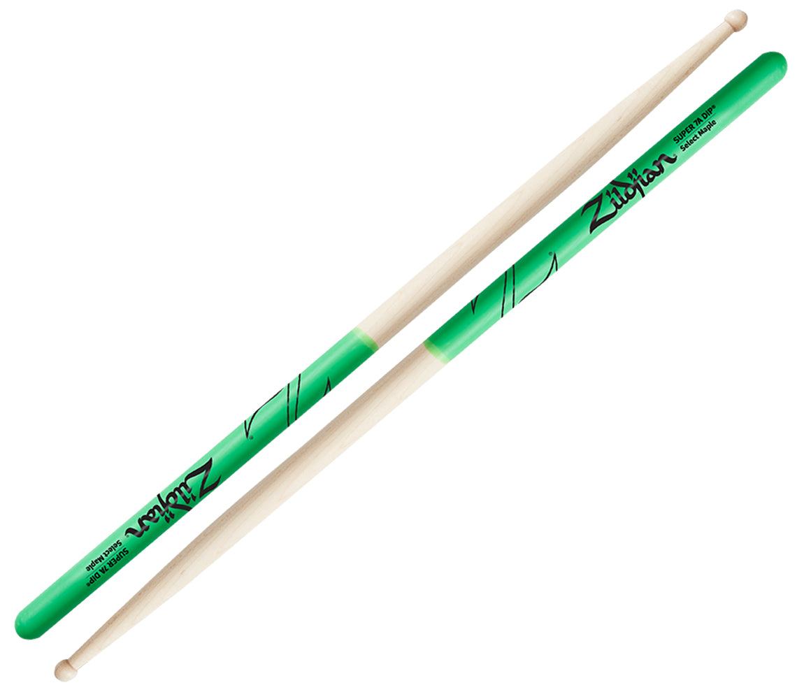 Zildjian Super 7A Maple Green Dip Drum Sticks, Zildjian, Drumsticks, Green
