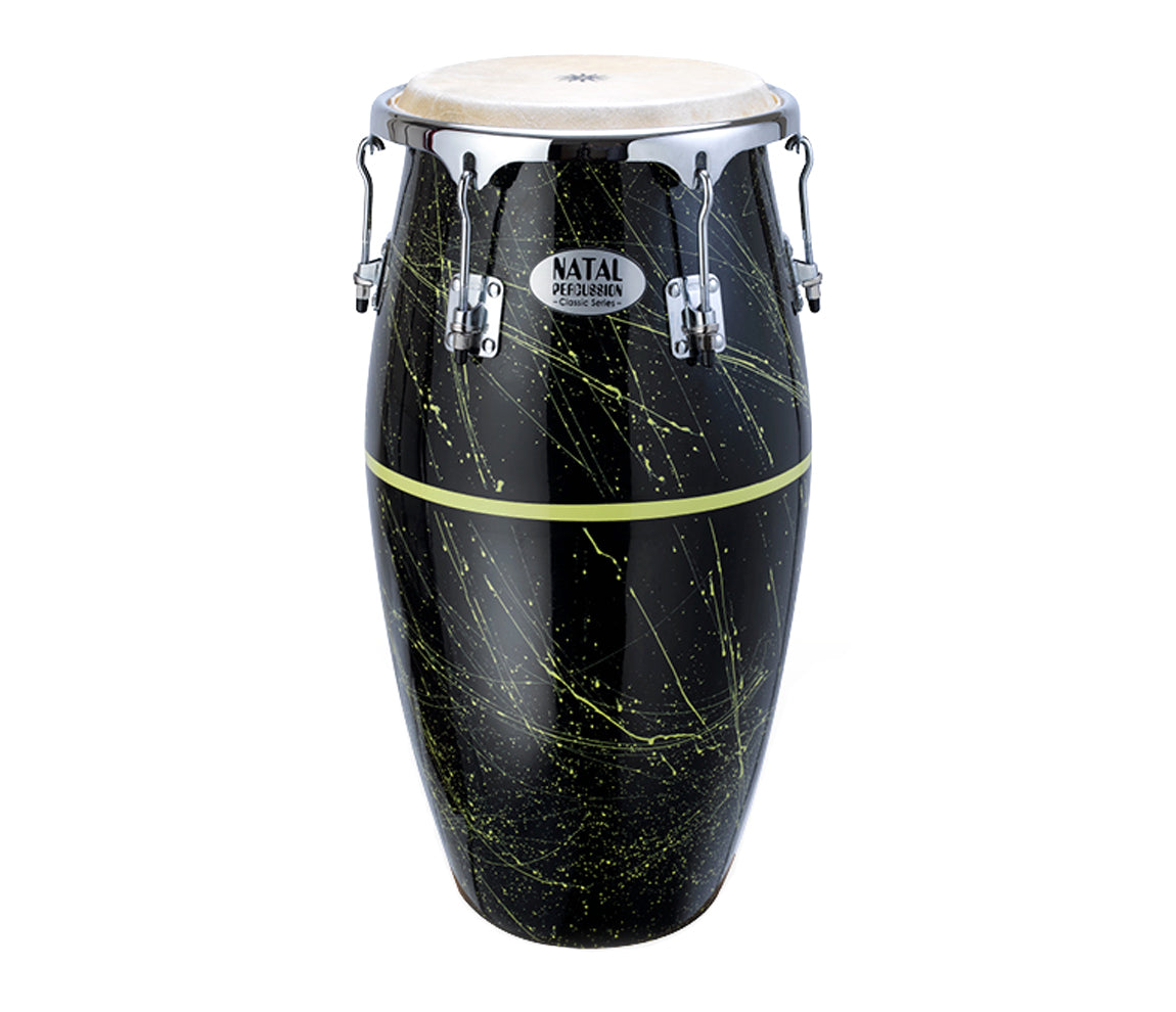 Natal Classic Series Splatter Finish 11" & 12" Congas Black with Yellow, Natal, Conga, Black with Yellow, 11" & 12", Percussion Instruments
