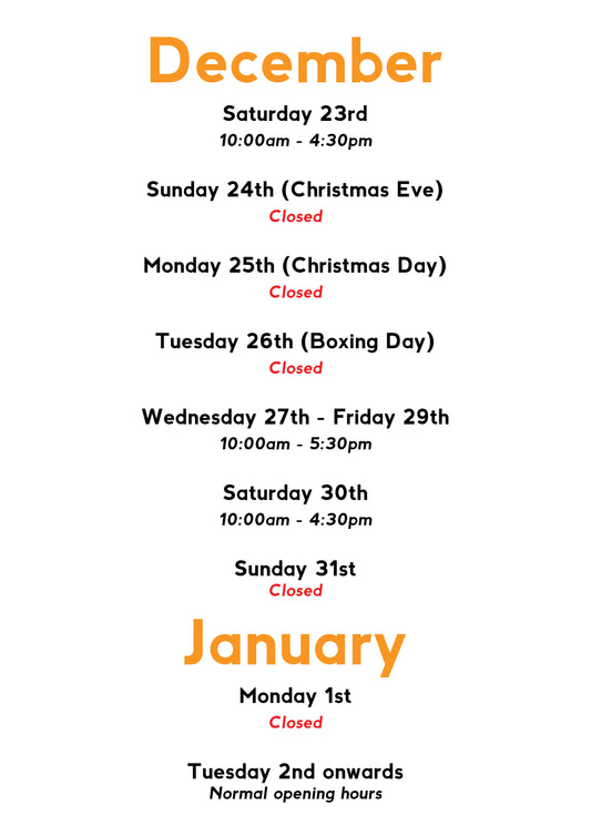 DRUMSHOP Holiday Season Opening Hours