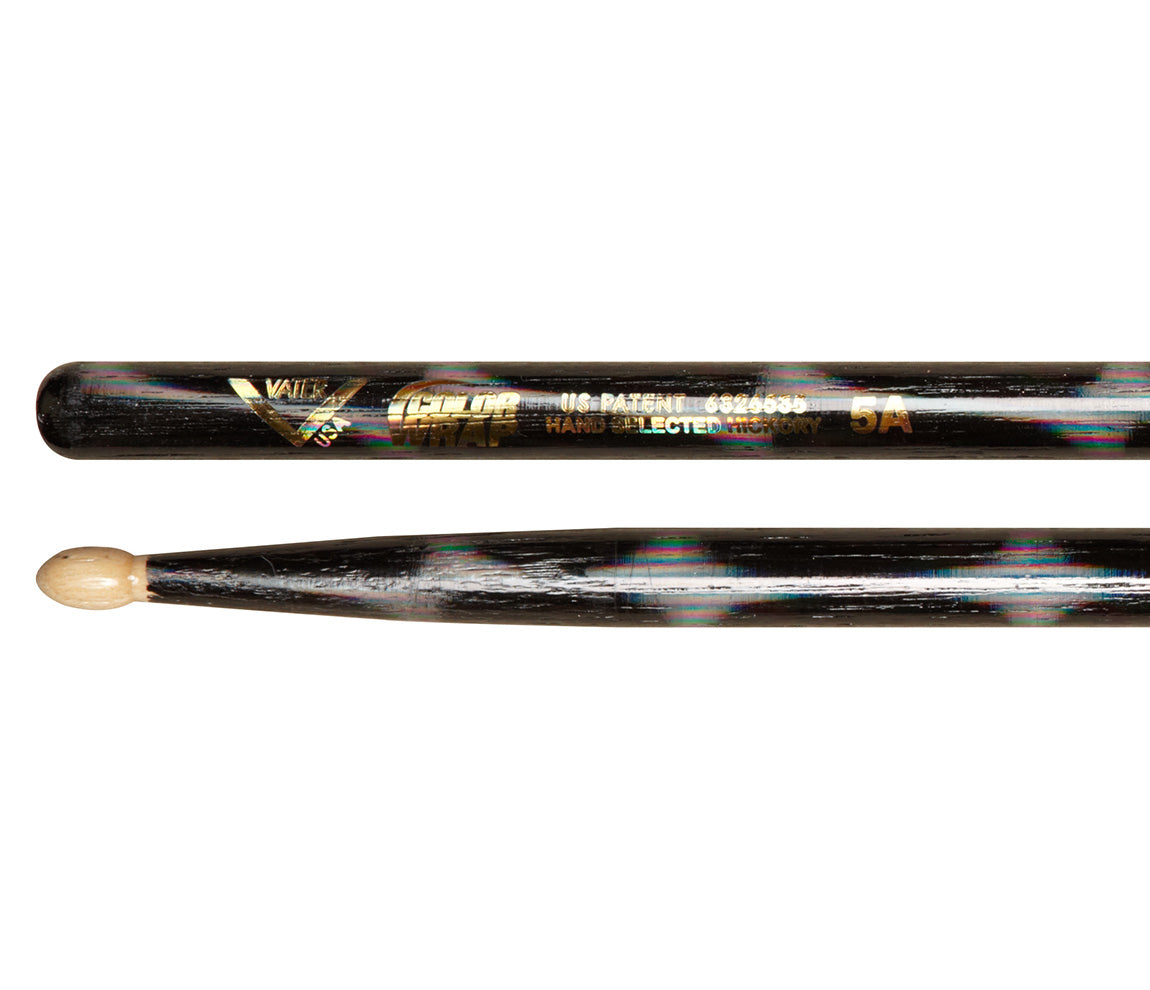 Vater Color Wrap 5A Black Optic Wood Tip Drumsticks