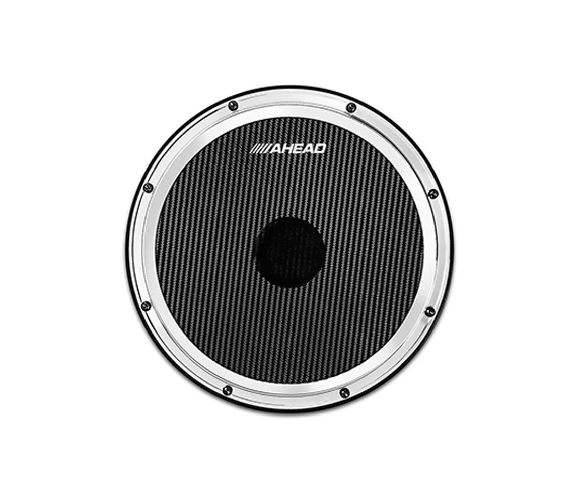 Ahead 14" Black/Chrome S-Hoop Marching Pad with Snare Sound (Black Carbon Fiber)