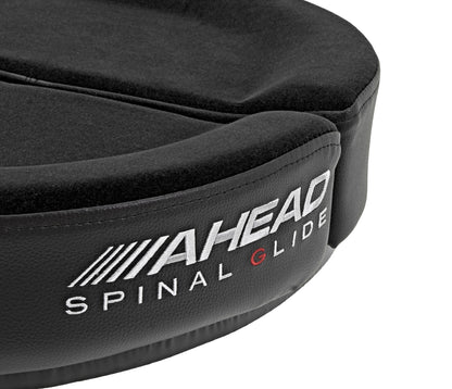 Ahead Spinal G Saddle Black Drum Throne - B Stock closeup logo and fabric