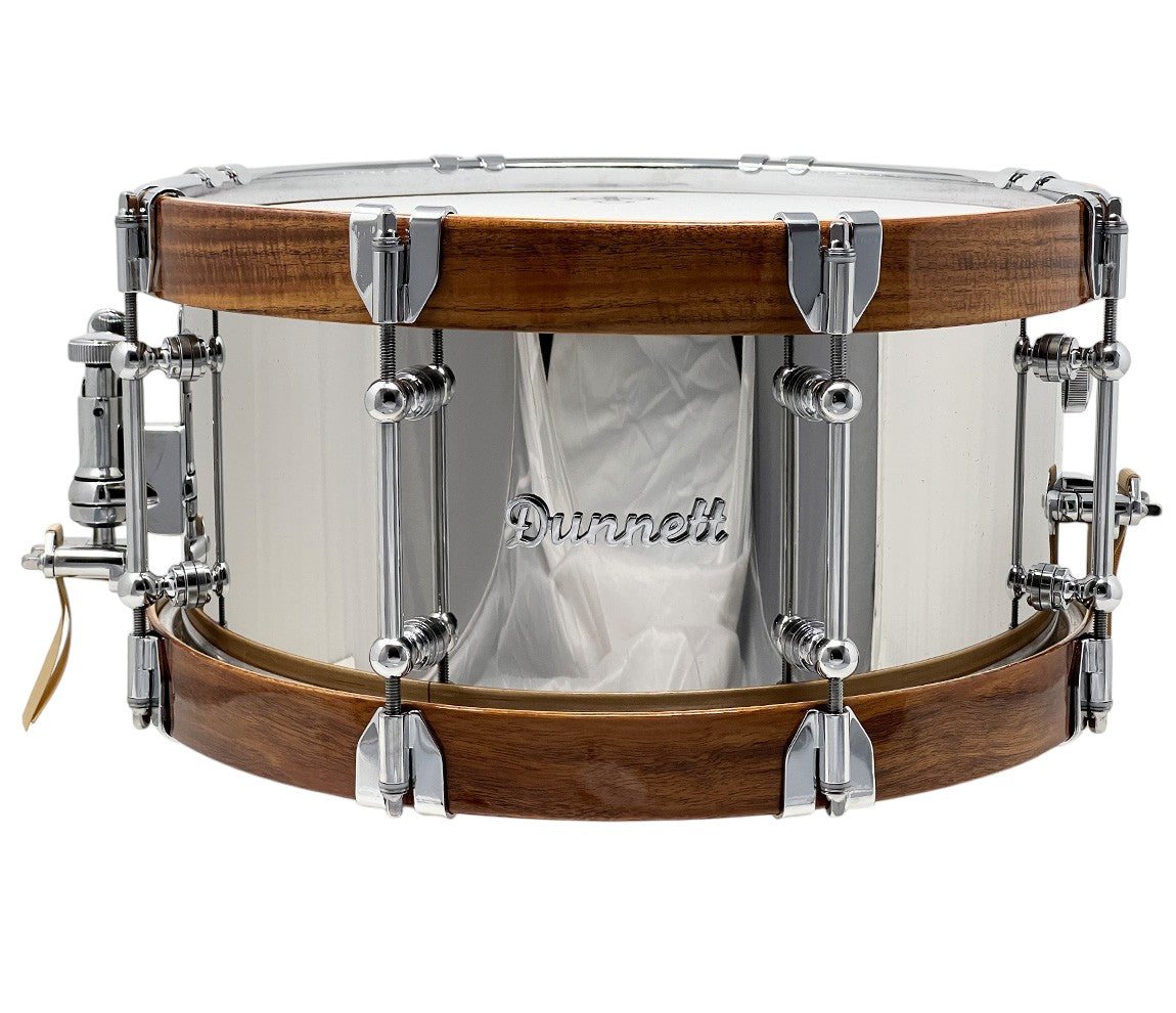 Dunnett Classic 14" x 7" Snare Drum in Polished Stainless Steel with American Maple Wood Hoops