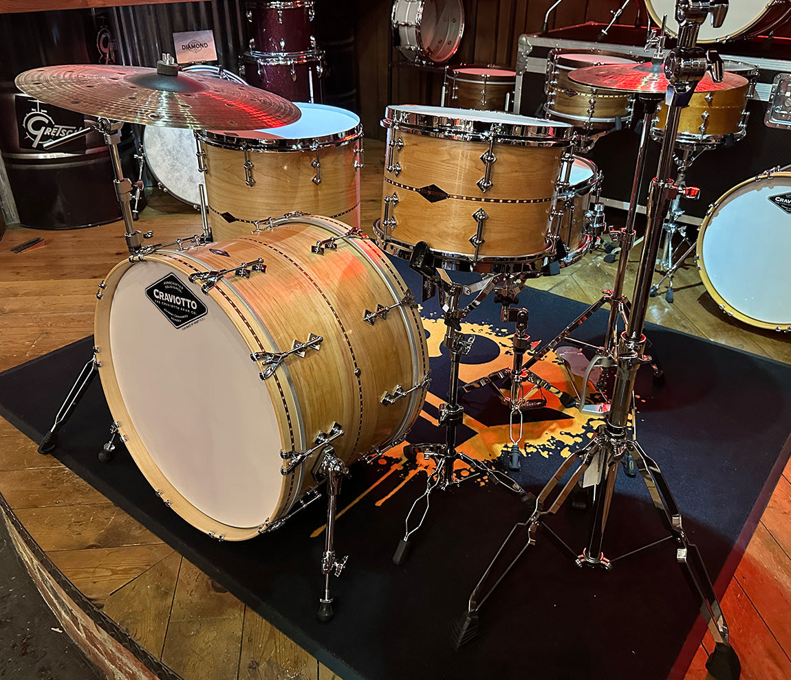 craviotto 3 piece shell pack in maple with walnut inlays 45 edges