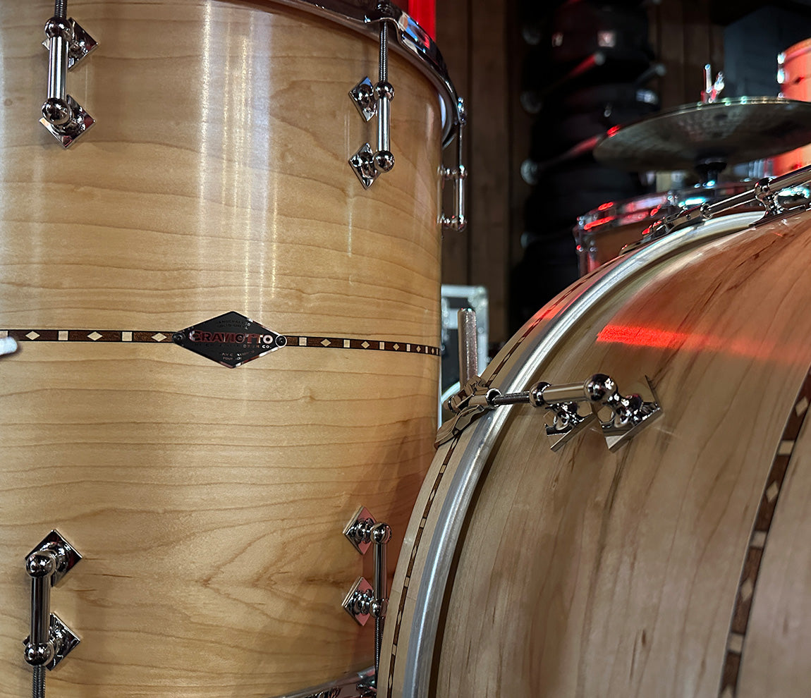 craviotto 3 piece shell pack in maple with walnut inlays 45 edges