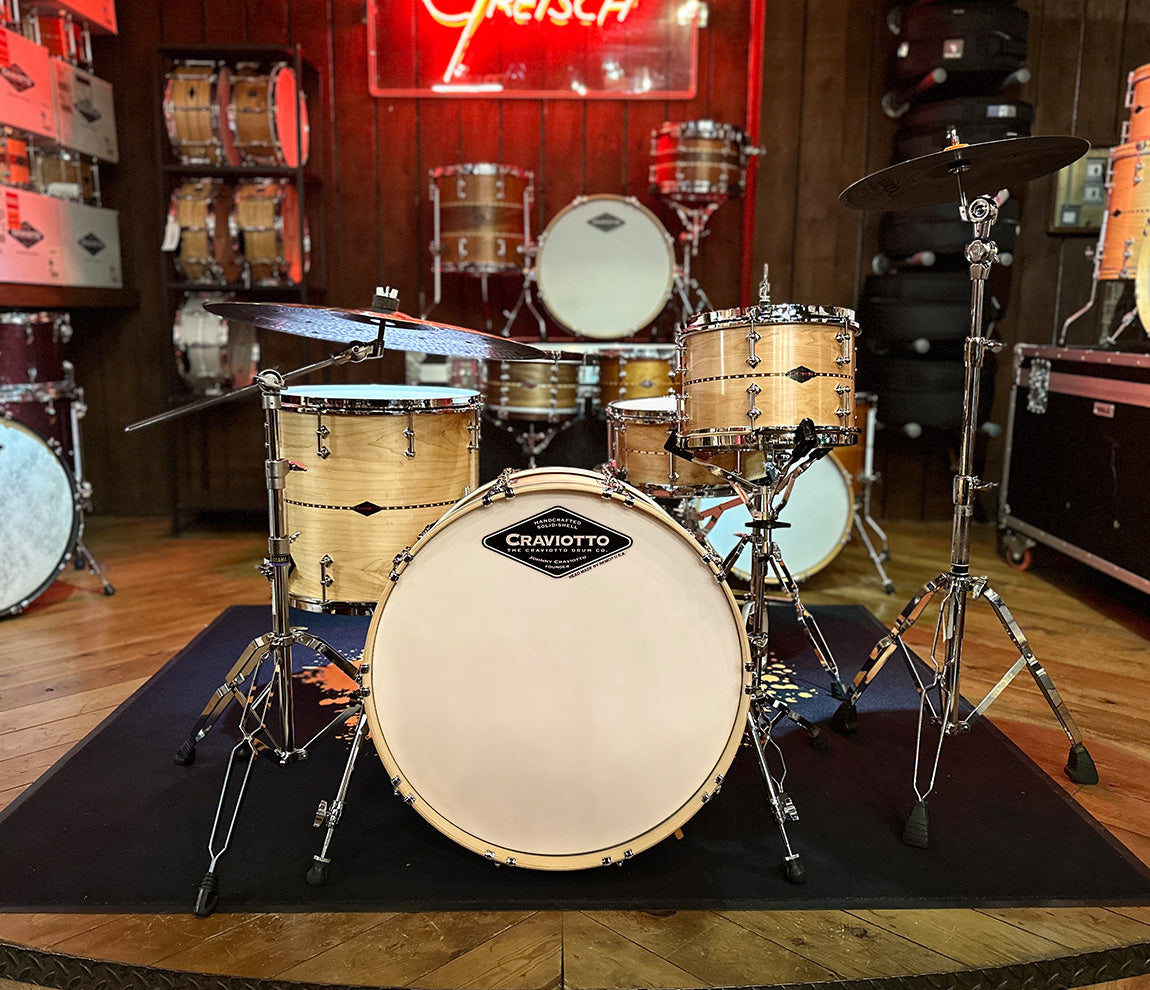 craviotto 3 piece shell pack in maple with walnut inlays 45 edges