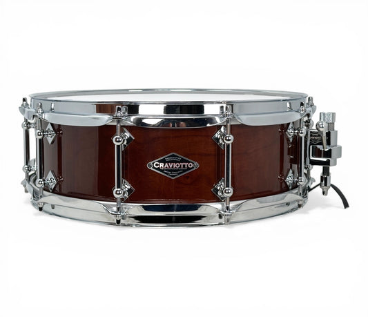 Craviotto Custom Shop 14" x 5" Solid Cherry Snare Drum in Candy Walnut Lacquer front view
