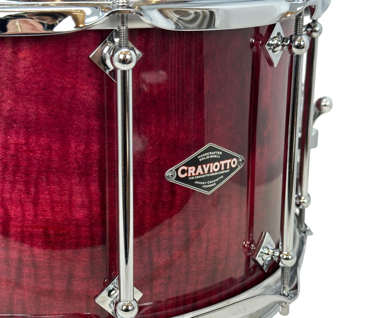 Craviotto Custom Shop 14" x 7.5" Curly Maple Snare Drum in Transparent Plum Lacquer