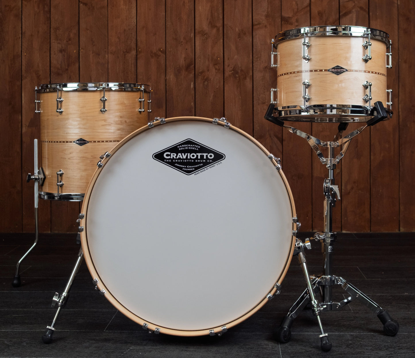 Craviotto Custom Shop 22" 3-Piece Shell Pack in Maple with Walnut In Lays