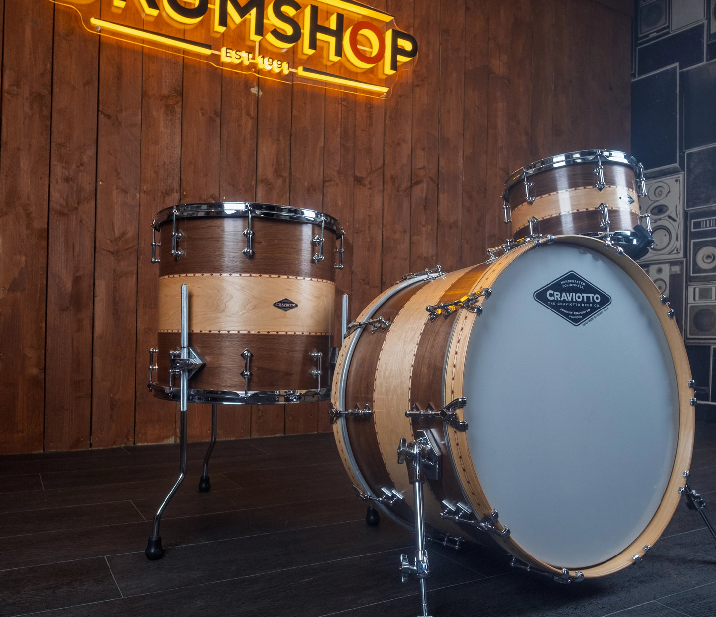 Craviotto Custom Shop 22" 3-Piece Walnut/Maple/Walnut Shell Pack