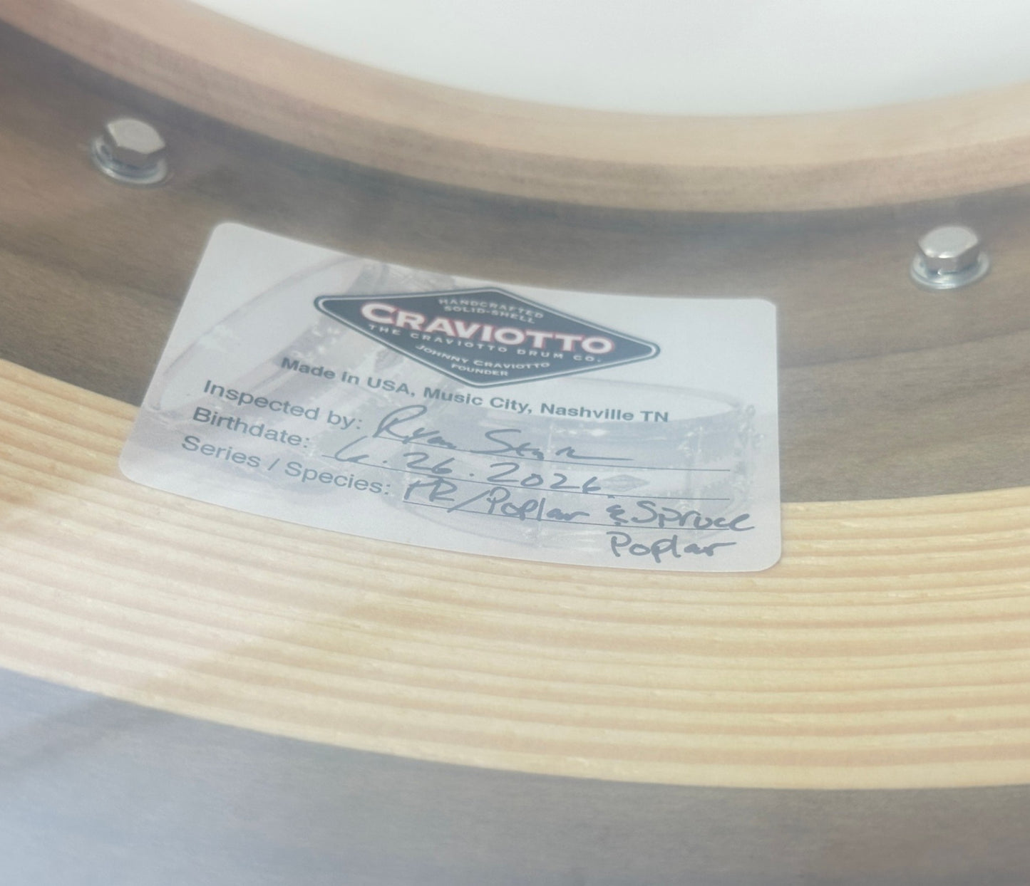 Craviotto Private Reserve 14" x 8" Poplar/Spruce/Poplar Snare Drum with Double Red Inlay 45's