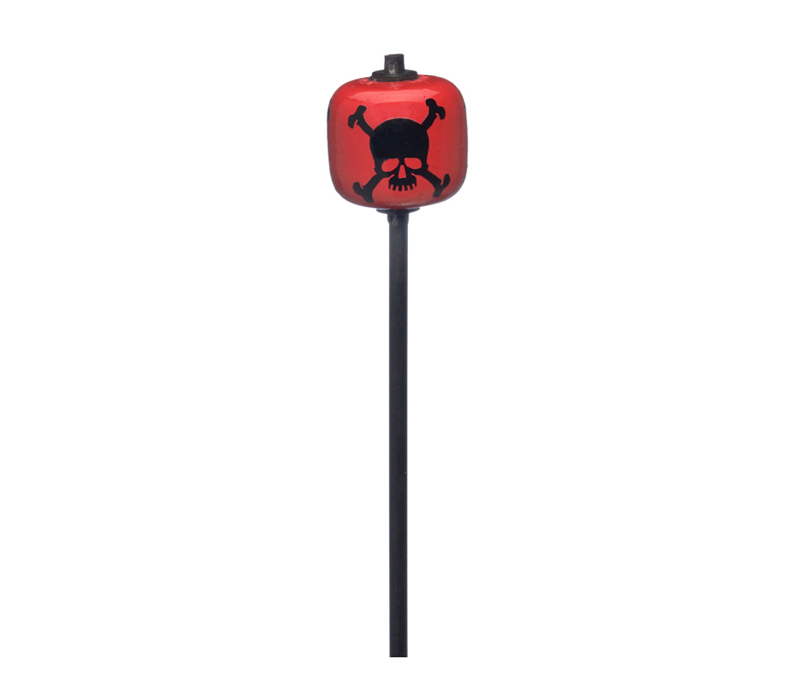 Danmar 8" Red Wood Ball Bass Drum Beater, Black Shaft - Black Skull